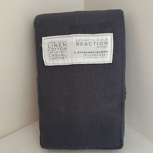 KENNETH Cole Reaction Linen Cotton Blend Standard Pair Pillowcases Navy Blue